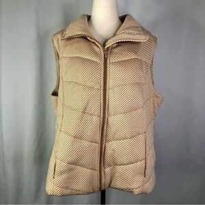 Coldwater Creek puffer vest cream camel zig zag jersey knit XL